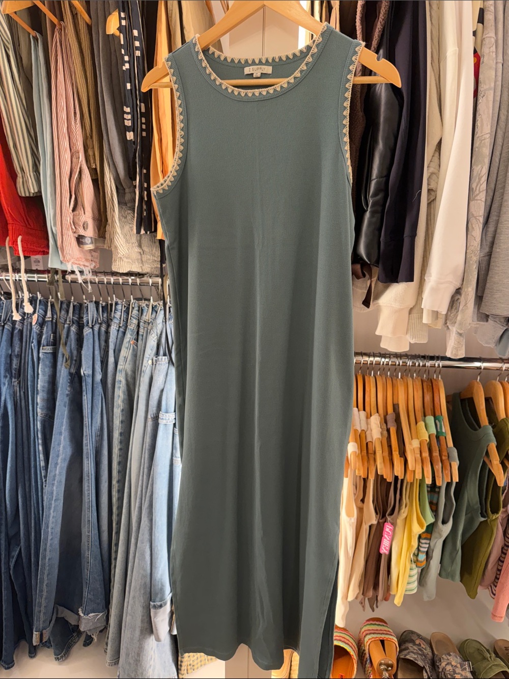 Z Supply Sleeveless Sage Midi Dress with Cream Trim